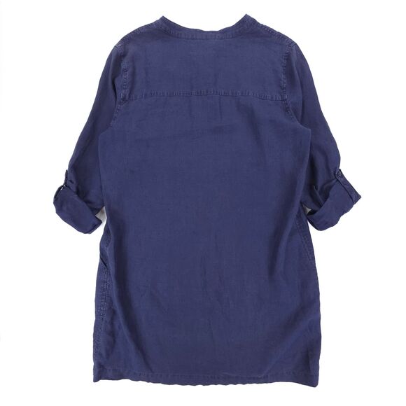 MICHAEL STARS 100% Linen Tunic Top Button Down Shirt Lagenlook Beachy Boho Navy - Picture 5 of 6